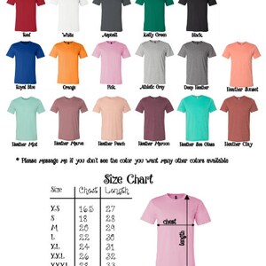 K&ouml;nnte beinhalten: Eine Farbkarte und Gr&ouml;&szlig;entabelle f&uuml;r Unisex-T-Shirts. Die Farbkarte zeigt verschiedene T-Shirt-Farben, darunter Rot, Wei&szlig; und Schwarz. Die Gr&ouml;&szlig;entabelle zeigt Brust- und L&auml;ngenma&szlig;e in cm f&uuml;r die Gr&ouml;&szlig;en XS bis XXXXL. Das Bild enth&auml;lt auch den Text "Unisex Tee".