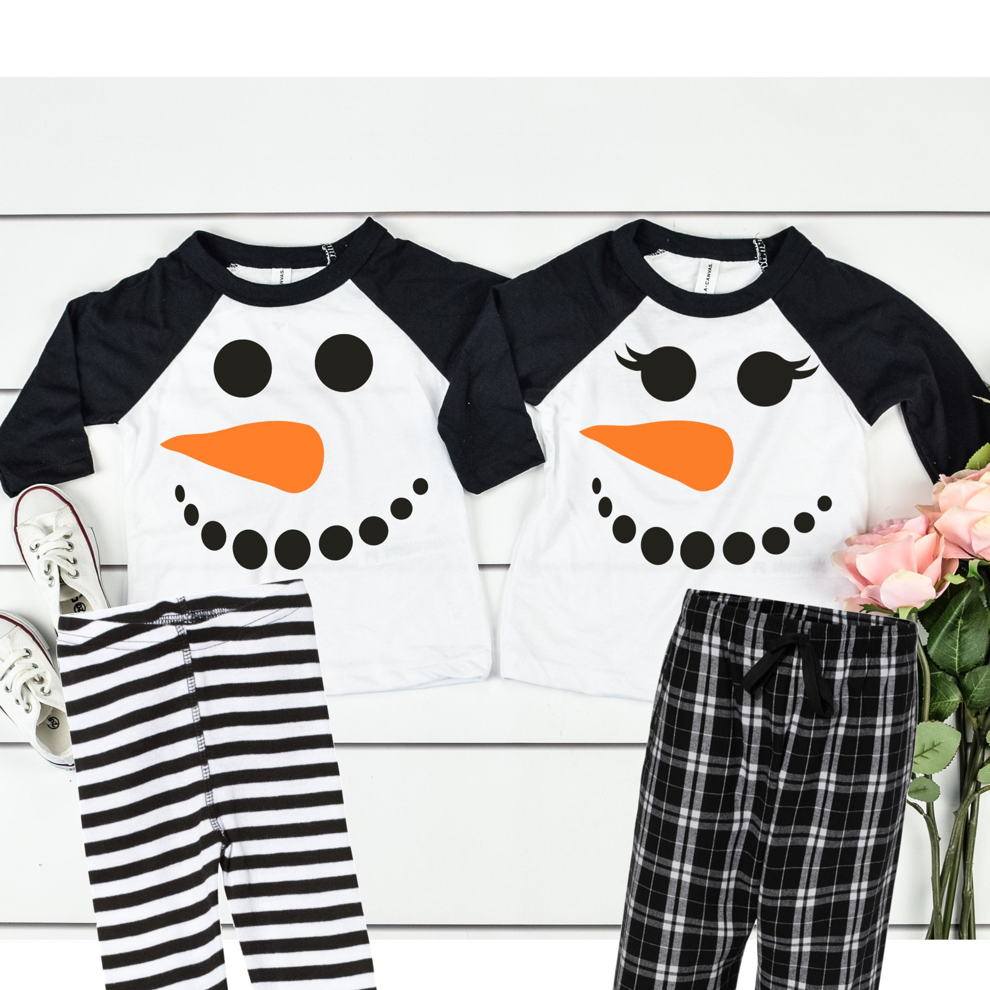 Snowman Pajamas Christmas Pajamas Matching Pajamas Family Pajamas Buffalo Plaid pants Girl Snowman PJ s Snowman Face Pajamas