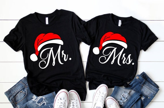 Christmas Couple shirt, Christmas as Mr and Mrs shirt, Mr Santa Hat shirt, Mrs Santa Hat shirt, Husband and Wife tee, Matching Christmas tee