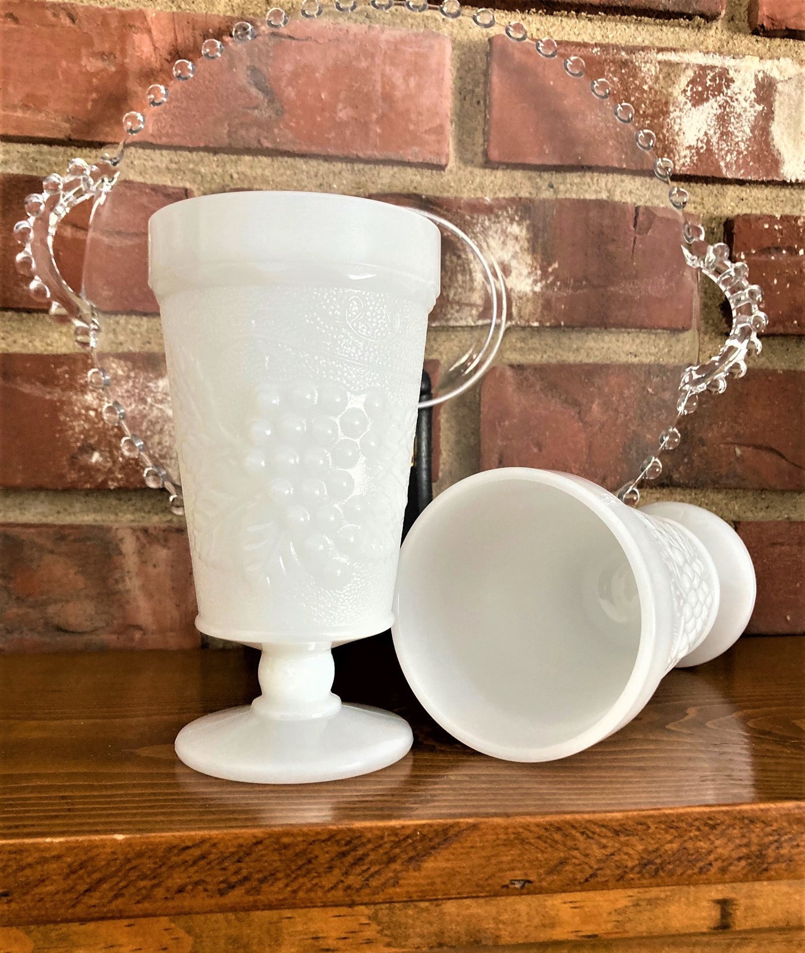 Milk Glass Stemmed Glasses Etsy