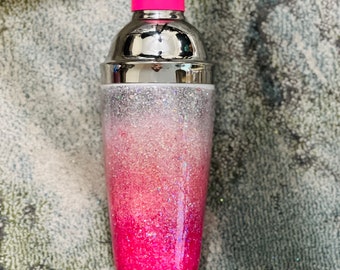Set de coctelera de regalo para amantes de los cócteles. Kit de barman. Coctelera Martini Cobbler personalizada con purpurina.