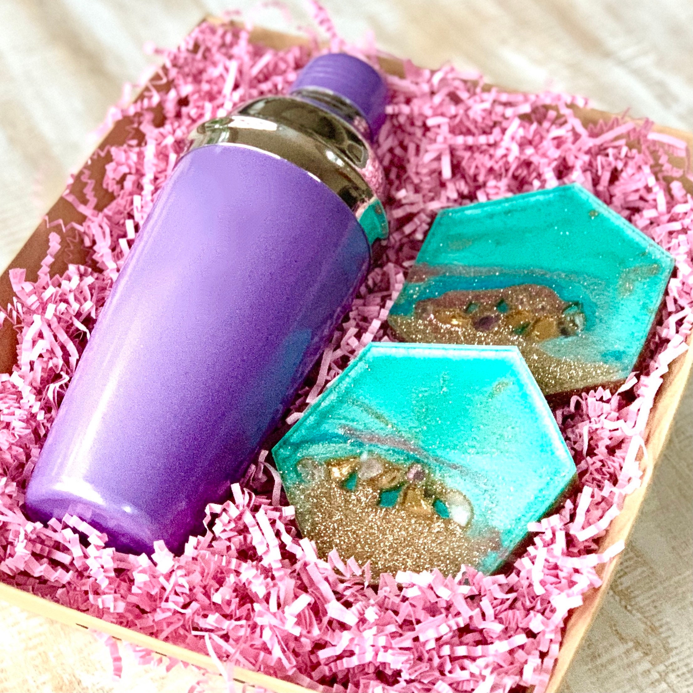 Cocktail Shaker Gift Set Beach Geode Resin Coasters Gift Set Etsy