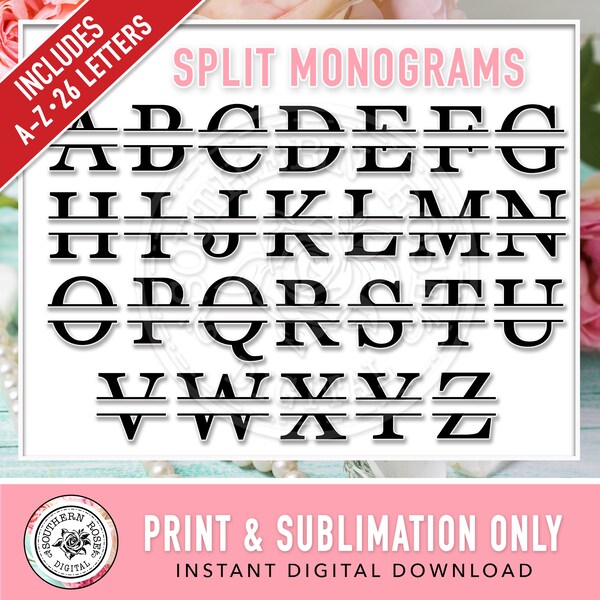 Split Monogram Svg Dxf Png, Split Letter Svg Dxf Png, Split Monogram Bundle, Split Alphabet A to Z Svg Dxf, Glowforge Monogram Cut File