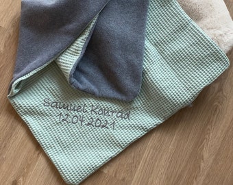 Baby blanket made of waffle pique with name -> Ideal for birth or baptism as a cuddly lid **fleece/waffle pique**