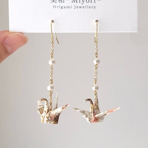 Crane Origami Earrings Japanese Crane Earrings Gift For Her Lightweight Dangle Earrings Eco Friendly Paper Earrings Japanese Paper Yuzen