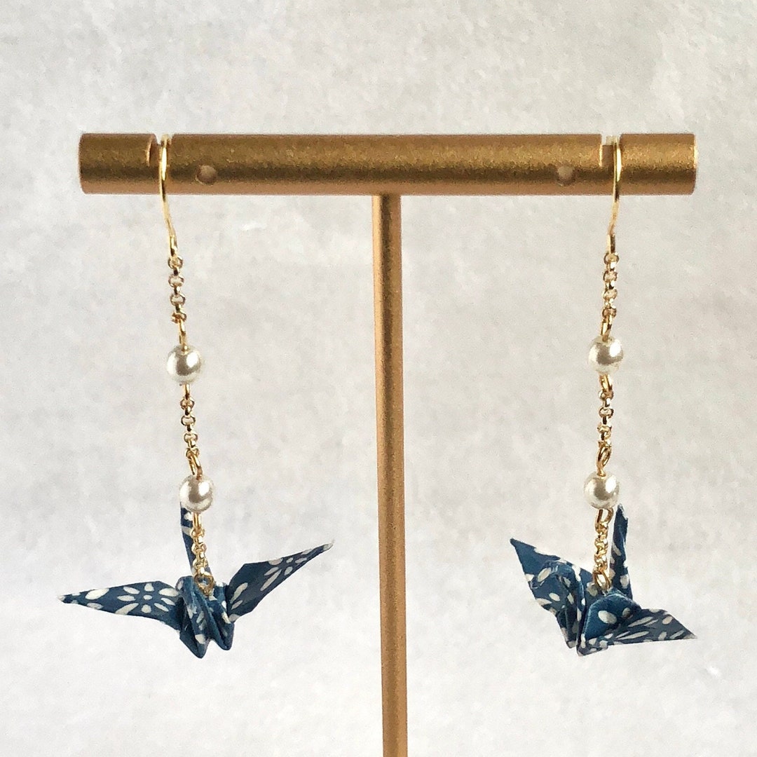 Crane Origami Earrings Japanese Crane Earrings Japan Paper Etsy
