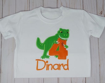 T-Rex Birthday Shirt for Boys Girls, Kids Personalized With Name Dinosaur Birthday T Shirt, Embroidered Girls Boys Dino Birthday Shirt