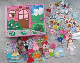 DOLLHOUSE Quiet Book with Felt Doll and Clothes, Busy Book for Girl, Dress Up Doll, Portable Dollhouse, Personalized Christmas Gift for Girl