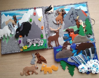 MOUNTAIN Wildlife Quiet Book pages, North American animals Set for Kids, Felt Book for Toddlers activity, Busy Book, Montessori toy