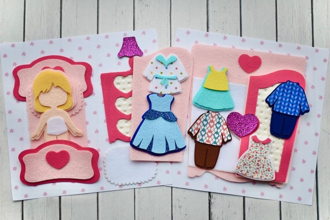 DOLLHOUSE Quiet Book Kit, Felt Doll With Clothes, DIY Dollhouse Quiet Book, Quiet Book Pages