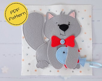 FLUFFY CAT Quiet Book Page Pdf Pattern, Baby Book Pattern, Felt Book Pattern, Diy Busy Book for Kids 1, 2, 3 years old, DIY Activity Book