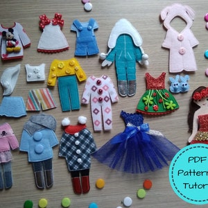 FELT DOLL and CLOTHES Pdf Patterns, Dollhouse Quiet Book Pdf Pattern, Dress up Doll, Diy Doll Clothes Sewing Pattern, Tiny Felt Doll Pattern