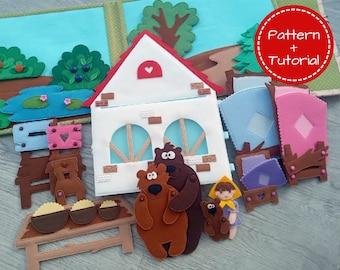 Quiet book Pattern GOLDILOCKS and THREE BEARS, Diy Quiet Book Pages, Busy Book Pattern, Felt Fairy Tale, Toddler Quiet Book, Birthday gift