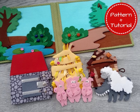 Quiet book Pattern THREE LITTLE PIGS, Diy Quiet Book Pages, Busy Book Pattern, Felt Fairy Tale, Toddler Quiet Book, Soft Activity Book Kids