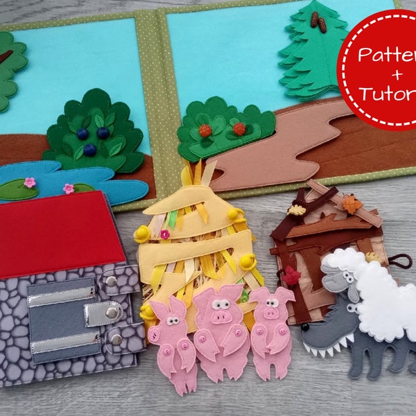 Quiet book Pattern THREE LITTLE PIGS, Diy Quiet Book Pages, Busy Book Pattern, Felt Fairy Tale, Toddler Quiet Book, Soft Activity Book Kids