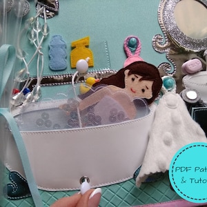 DOLLHOUSE Quiet Book PDF Pattern & Tutorial, Pattern for 2 Quiet Book Pages: BATHROOM and Utility Room, Diy Felt book Sewing Pattern
