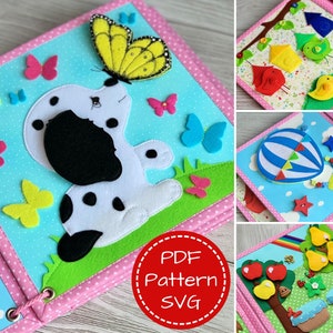 6 PAGES Baby Book Pattern 8"x8", PDF & SVG Quiet Book Pattern, Diy Busy Book Pdf Pattern, Felt book Template, Christmas gift for toddler