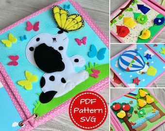 6 PAGES Baby Book Pattern 8"x8", PDF & SVG Quiet Book Pattern, Diy Busy Book Pdf Pattern, Felt book Template, Christmas gift for toddler