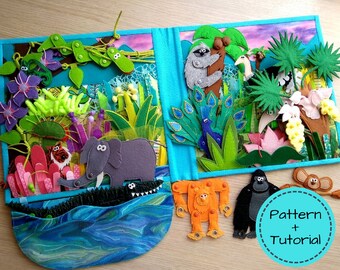 JUNGLE Quiet Book PDF Pattern, Diy Quiet Book Pages, Busy Book Pattern, Felt Book Pattern, Toddler Quiet Book, Free SVG files for cricut