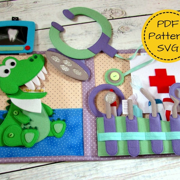 DENTAL OFFICE Quiet Book Pattern, DIY Busy Book Pattern, Doctor Pretend Play Set, Vet Clinic Felt Book Pattern, Medical Kit for Toddlers