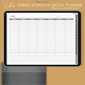 Weekly Schedule Digital Planner for Goodnotes, Hyperlinked Landscape Horizontal, Undated Minimalist Monthly Planner, Grey Weekly Planner
