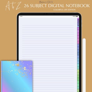A tot Z 26 Onderwerp Digitaal notitieblok, Digitaal studentennotitieblok, Digitaal PDF-dagboek met tabbladen, voor GoodNotes, Notability, Xodo, iPad en Android