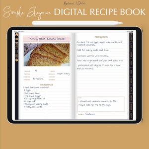 Simple Elegance Digital Recipe Book by BodaciousUDigitals, iPad Meal Planner, For GoodNotes, Xodo, Landscape Meal Planner, 480 Recipes