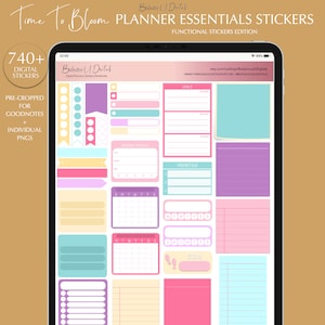 Functional Digital Planner Stickers, Colourful Digital Notepads Stickies, PNG Stickers for Goodnotes, Notability, Xodo, Metamoji, OneNote
