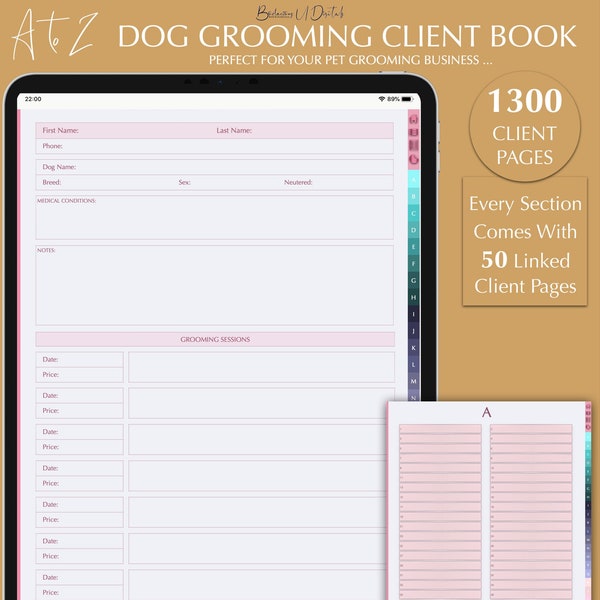 Dog Grooming Client Book, Digital Dog Grooming Client Profile Record, Pet Salon Client Tracking, Dog Salon Tracker, Goodnotes, Notability,