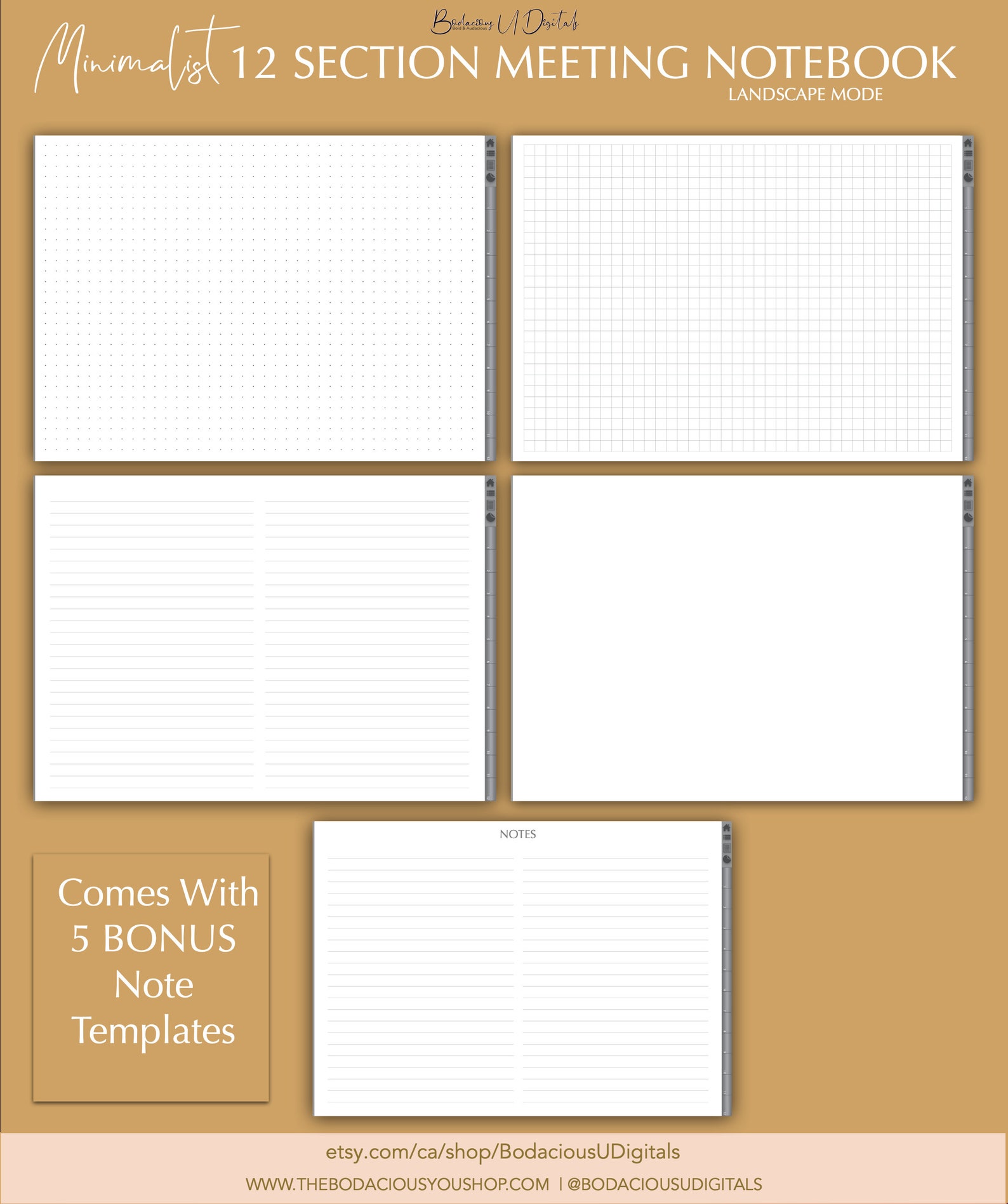 Minimalist Digital Meeting Notebook 12 Sections Landscape Etsy