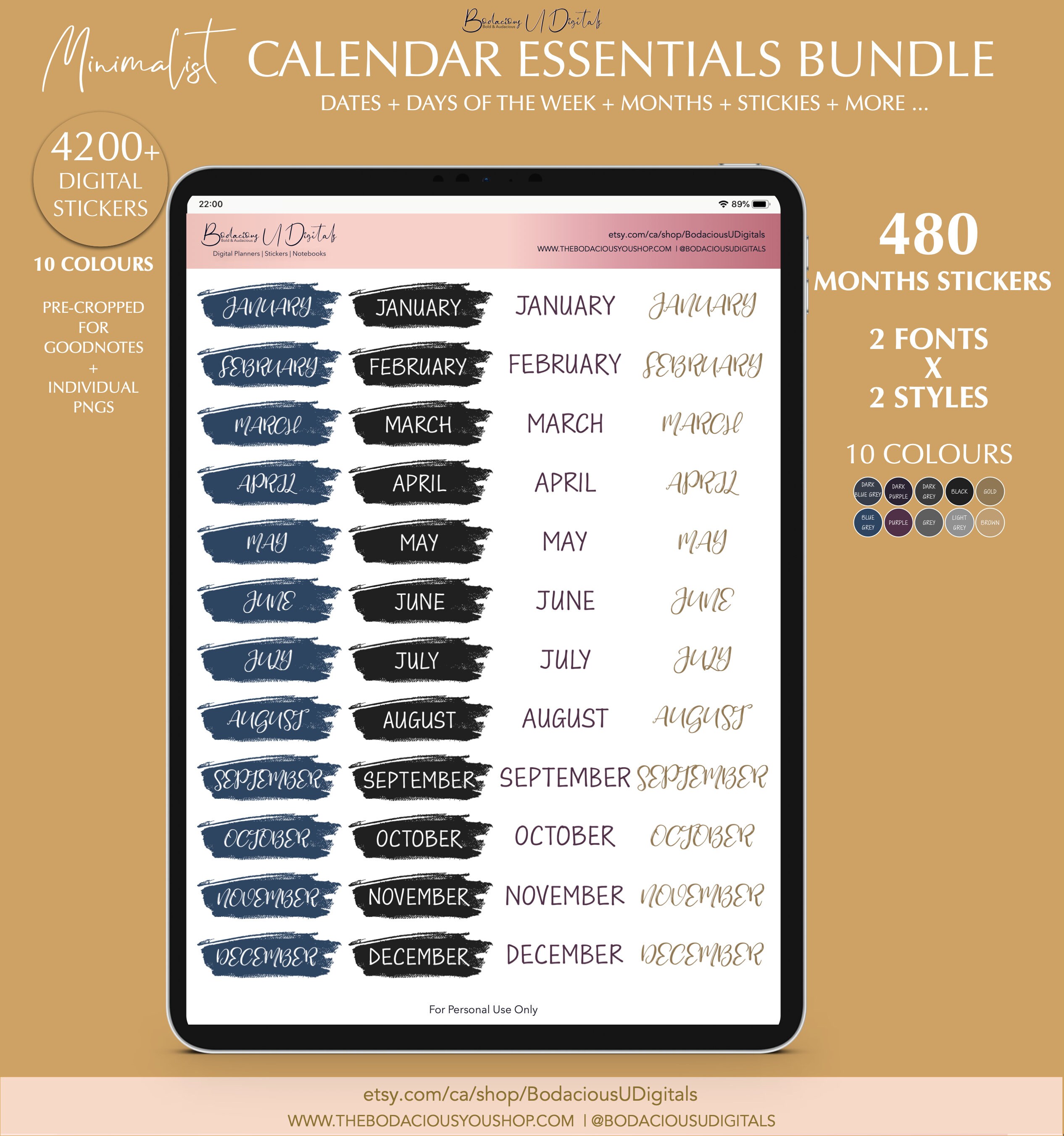 Calendar Essentials Digital Stickers For Goodnotes | Etsy