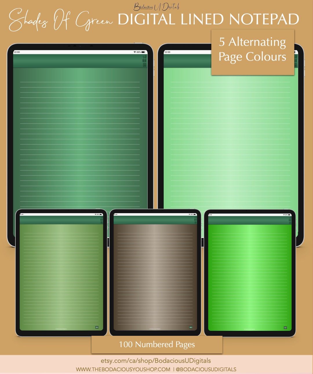 Shades of Green Digital Notepad Portrait Digital Lined Etsy