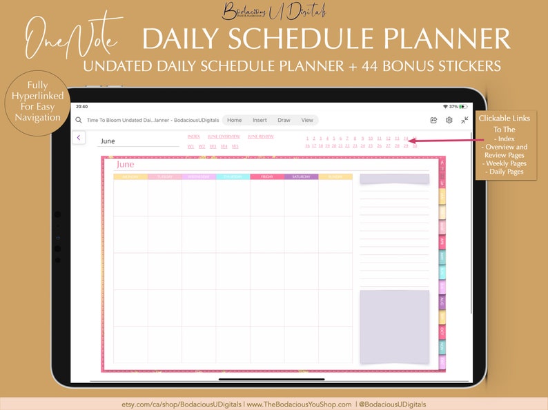 Visual Daily Planner Onenote Onenote Daily Schedule Undated Digital Planner, Hyperlinked Onenote ...
