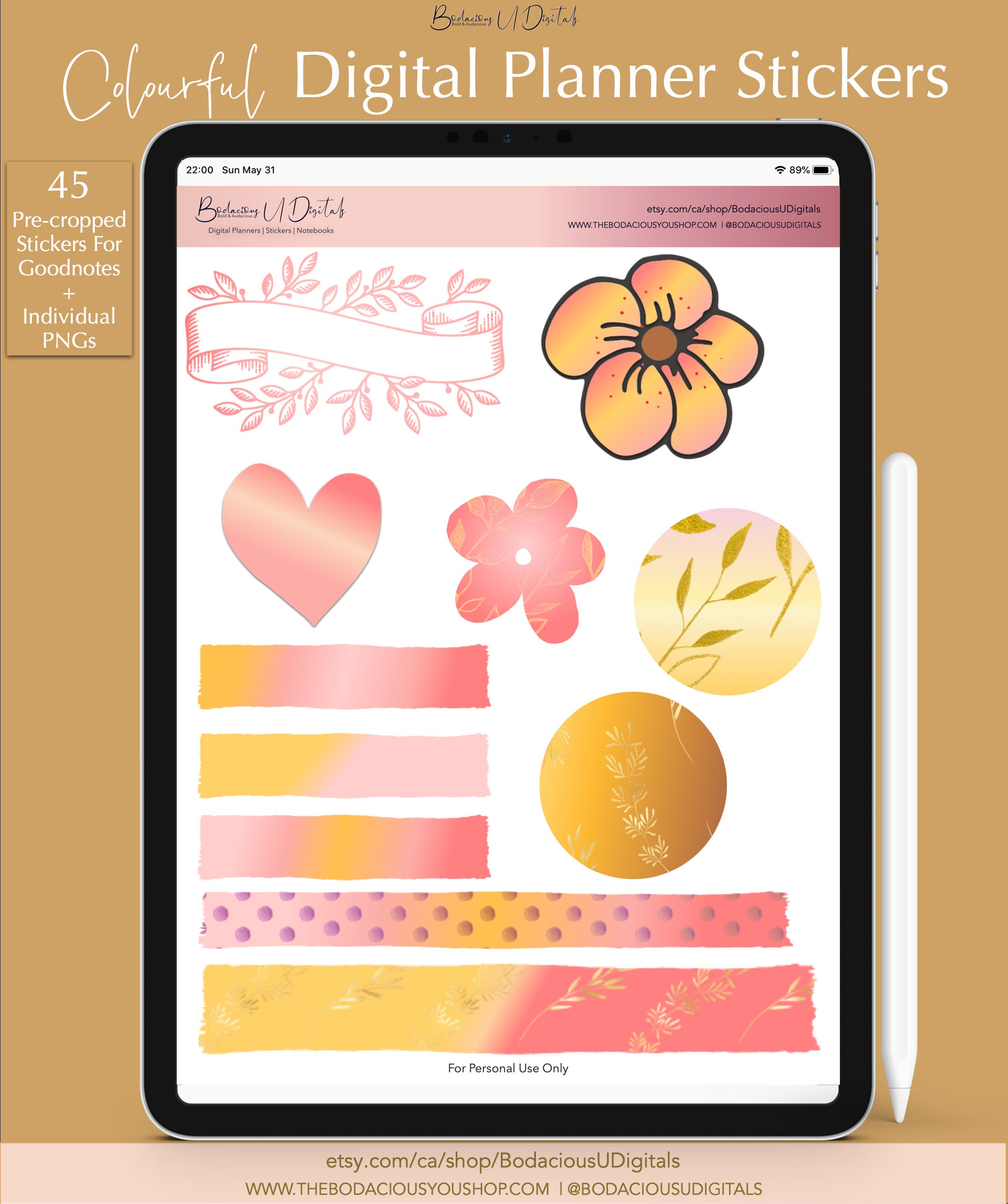 Colourful Digital Planner Stickers Pre Cropped for Goodnotes - Etsy Canada