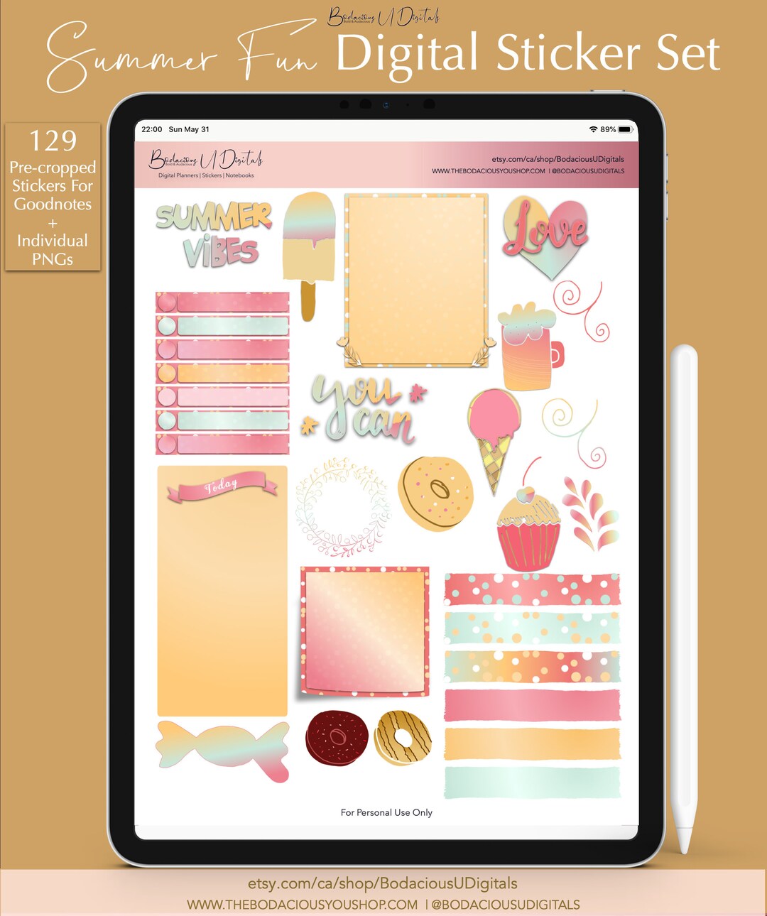 Summer Fun Digital Planner Stickers for Goodnotes, Digital Sticker ...