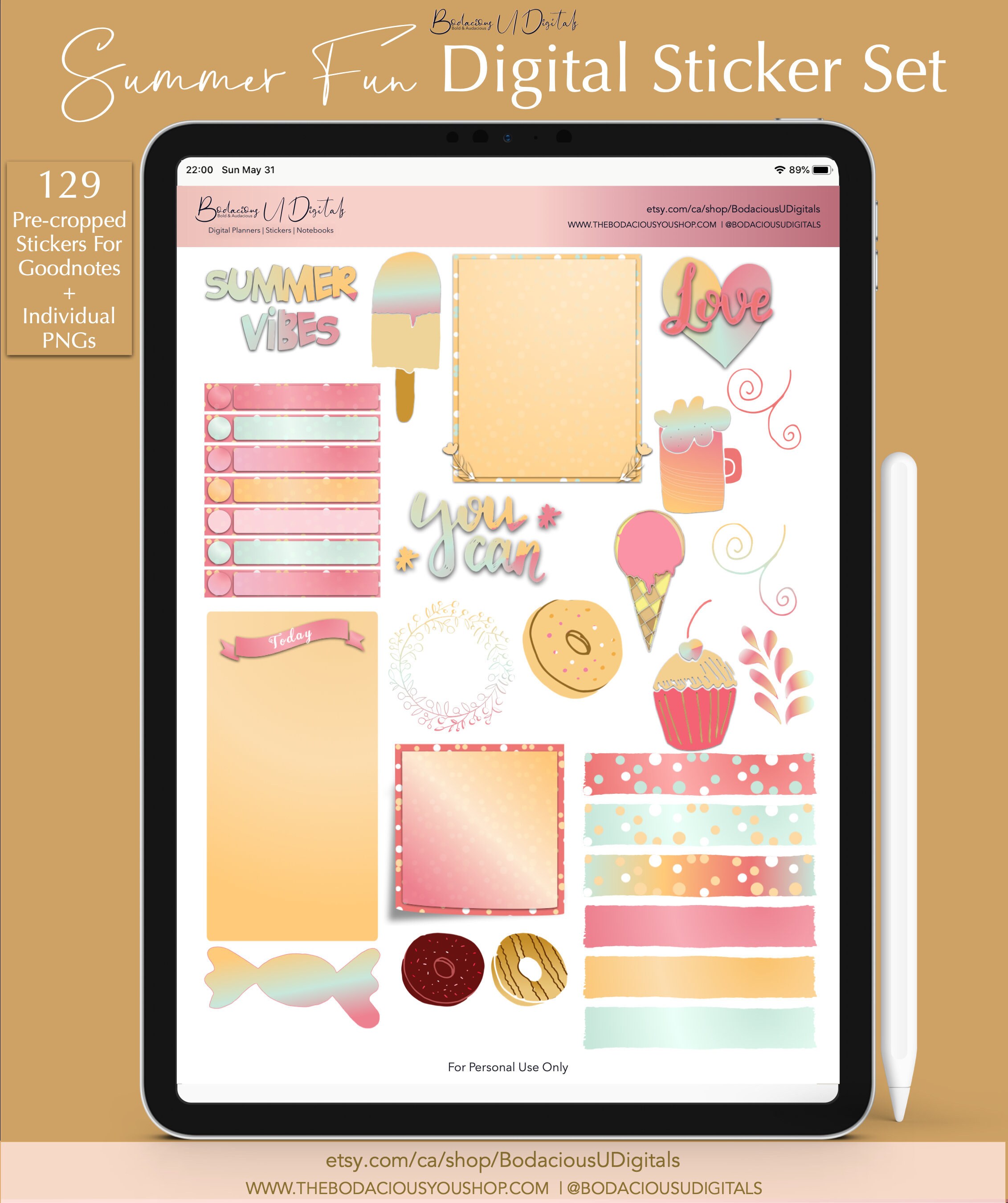 Summer Fun Digital Planner Stickers for Goodnotes, Digital Sticker ...