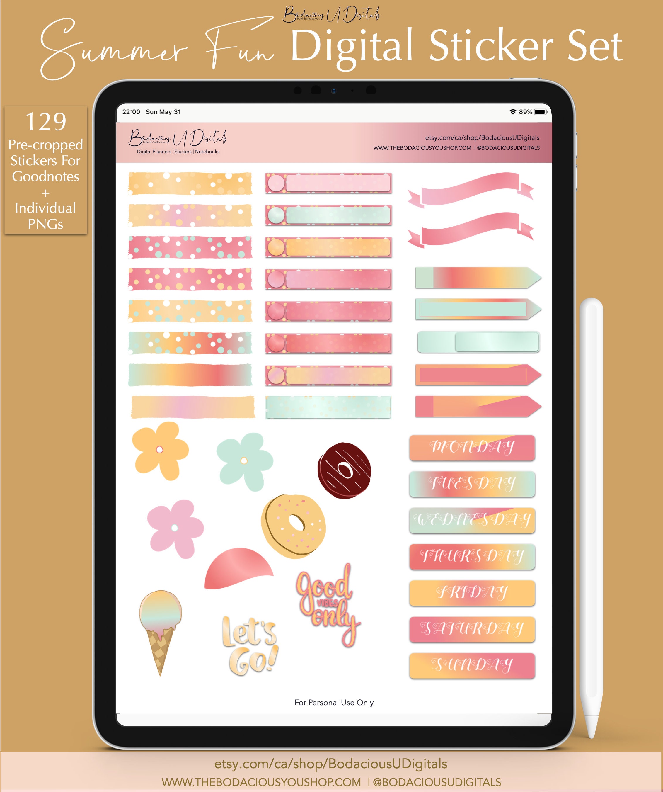 Summer Fun Digital Planner Stickers for Goodnotes, Digital Sticker ...