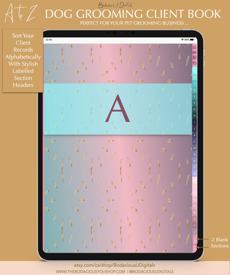 Grooming Section Lettering Dog Grooming Client Book, Digital Dog Grooming Client Profile Record ...