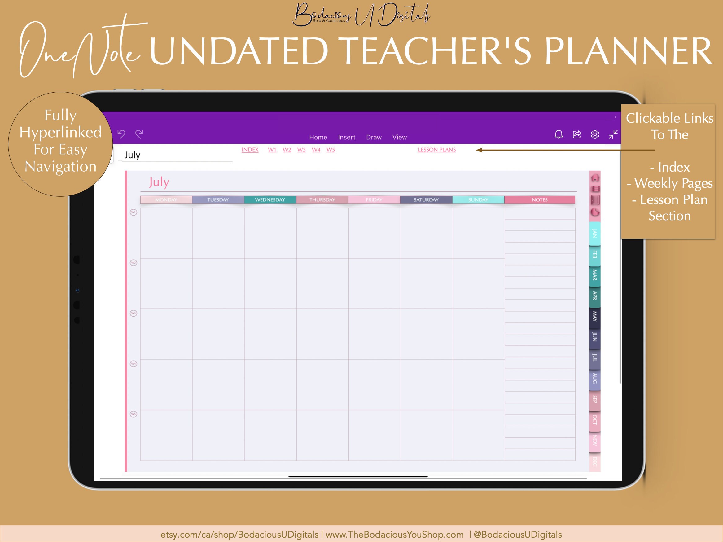 Undated Onenote Digital Teachers Planner, Windows Lesson Planner for ...