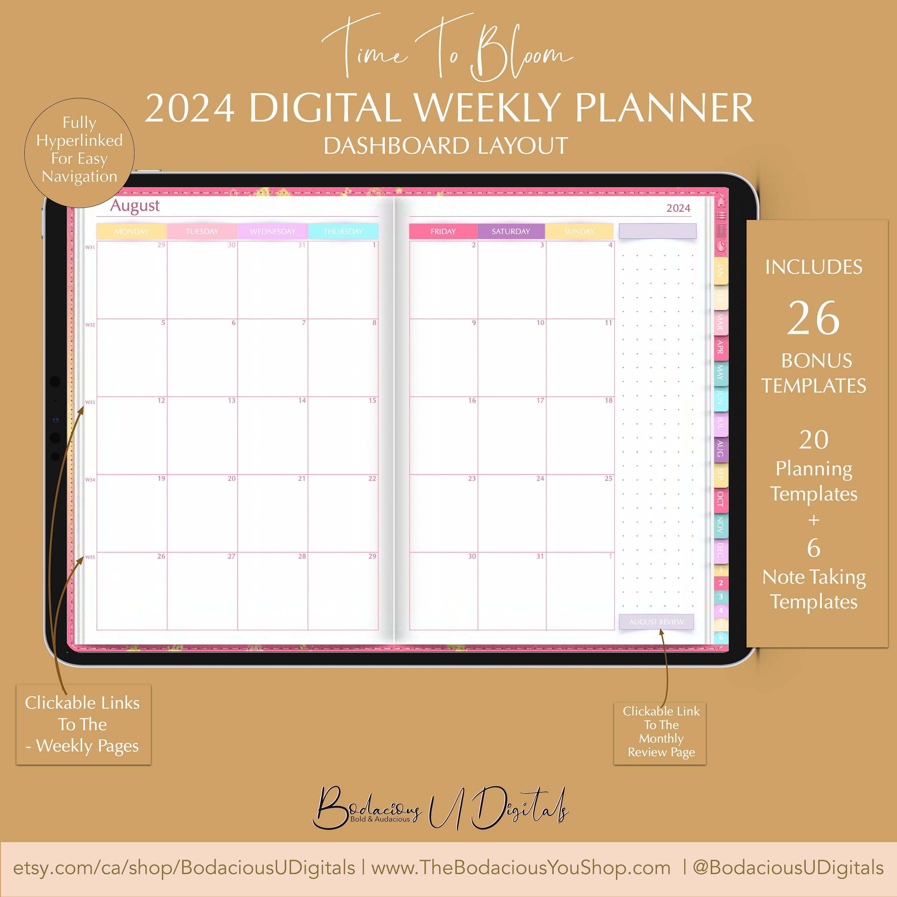 2024 Digital Weekly Planner With Dashboard Layout, for Goodnotes, Dated ...