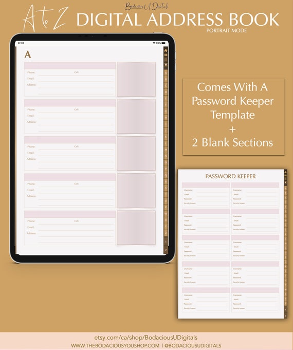 Digital Address Book Vertical Digital Password Tracker For Etsy