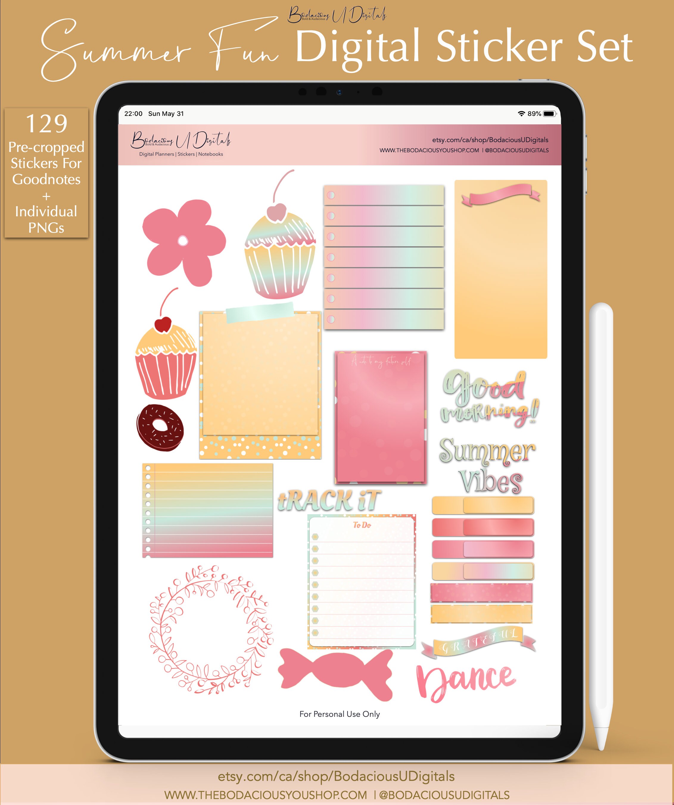 Summer Fun Digital Planner Stickers for Goodnotes Digital - Etsy