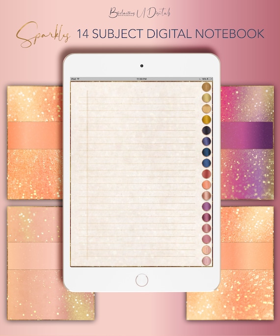 Sparkles Digital Notebook by BodaciousUDigitals, HyperLinked Vertical Digital Notepad, 14 Subject Notebook for GoodNotes, Notability, Xodo