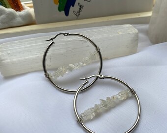 Rainbow Moonstone Chip Hoops (medium)