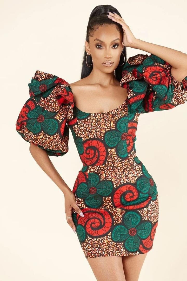 Red Ankara Flared Off Shoulder Short Dress/ Red African Midi Dresses /  Loose Fit Short Dresses