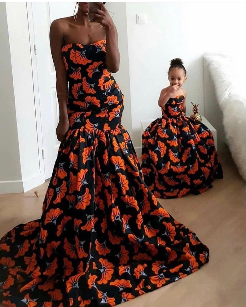 African mum and daughter summer dress/mom and me matching set/African clothing for women/mom and me causal dress/African print dress image 1
