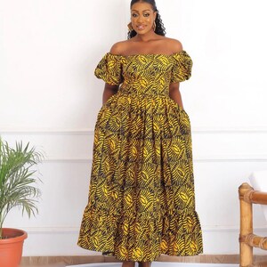 Afro Breast Cancer Awareness Dashiki Off The Shoulder Long Sleeve Dress Glamorous Pink LT7 main image 1