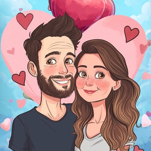 Caricature Portrait, Cartoon from Photo, Couple Portrait, Caricature Drawing, Valentines Day, Gift for her, Valentines Day Portrait