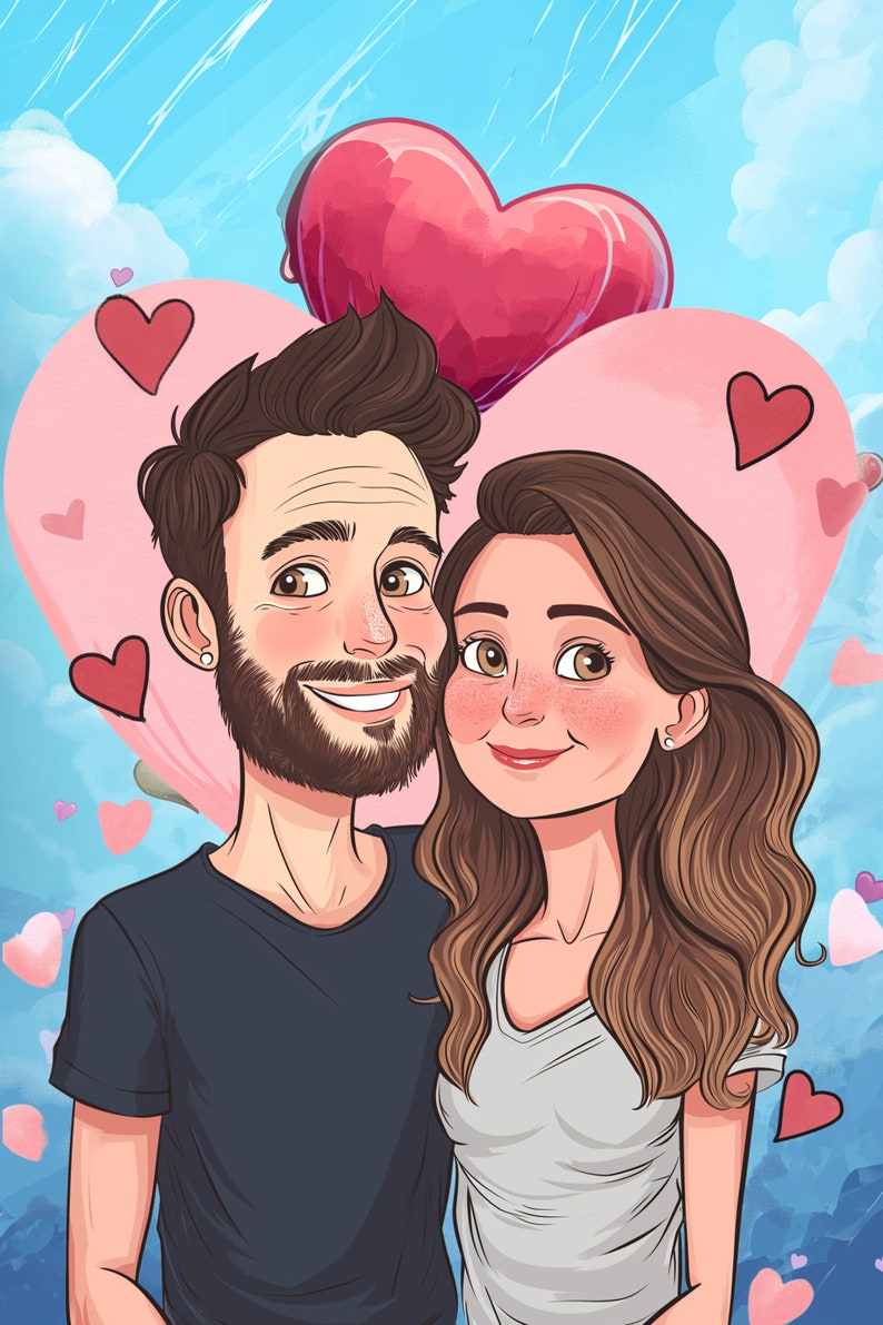 Caricature Portrait, Cartoon from Photo, Personalized Couple Portrait, Caricature Drawing, Valentines Day, Gift for her image 7