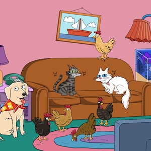 Custom Simpsons Pet Portrait | Add a Cartoonized Animal | Personalized Cartoon Drawing | Custom Edits Available | Unique Animal Art Gift